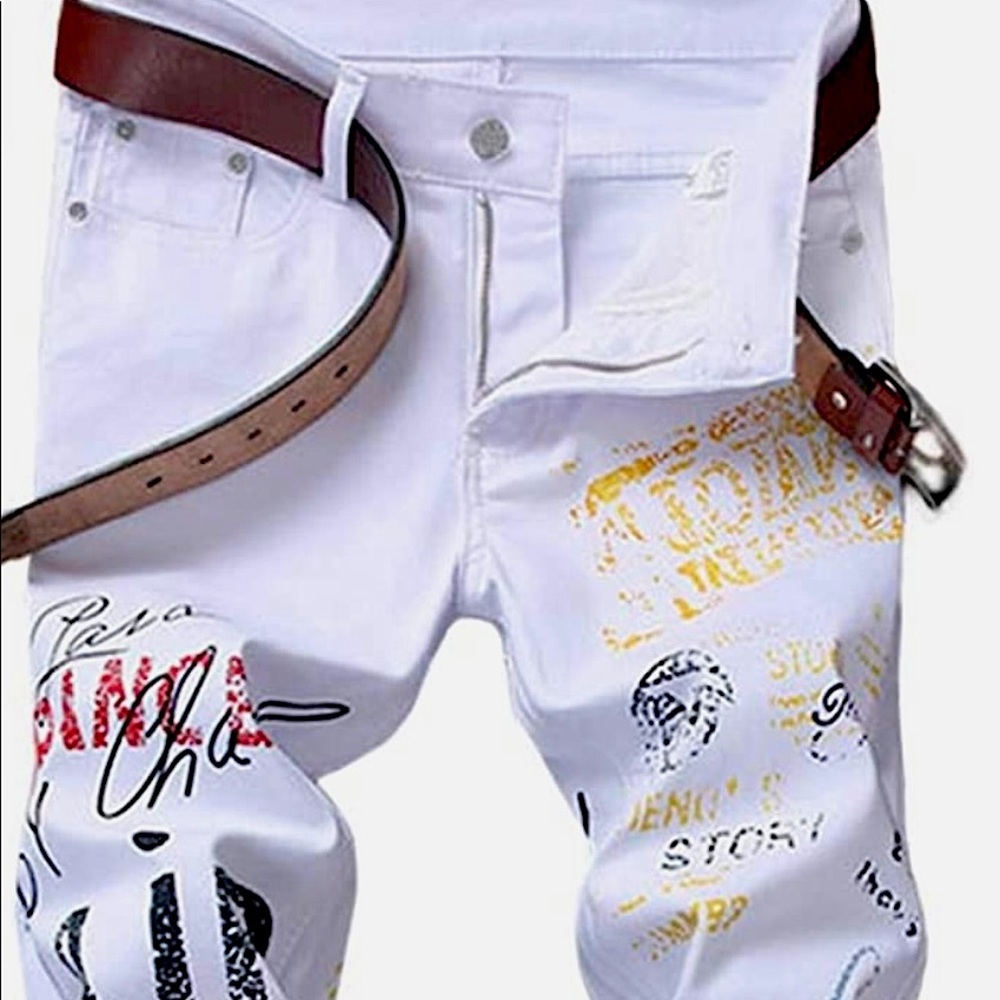 Baylvn Men's Casual Printed Slim Fit Jeans Skinny Denim Pants